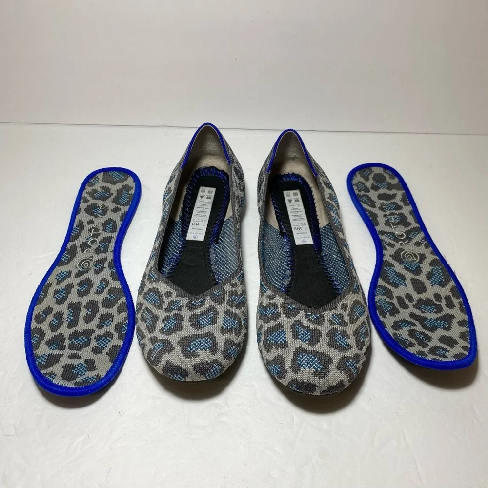 Rothy's The Flat In Gray Leopard Spotted Retired Print Size 8 Ballet Flat